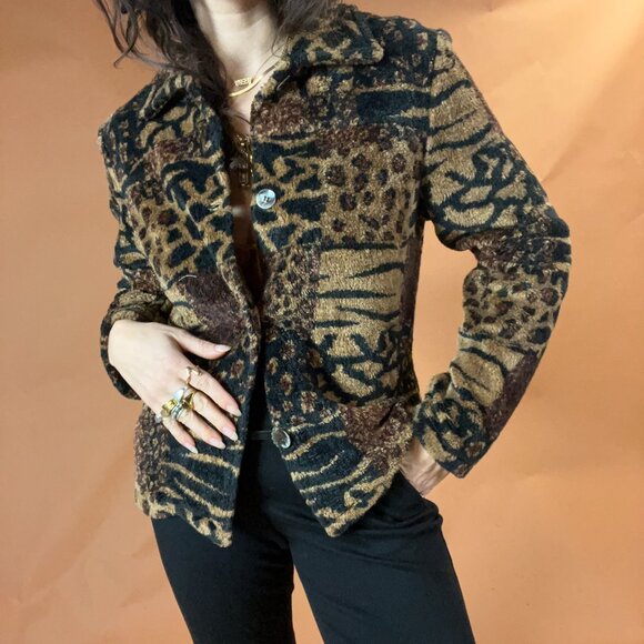 Vintage Fuzzy Mixed Animal Print Patchwork 90s Jacket - Picture 7 of 7